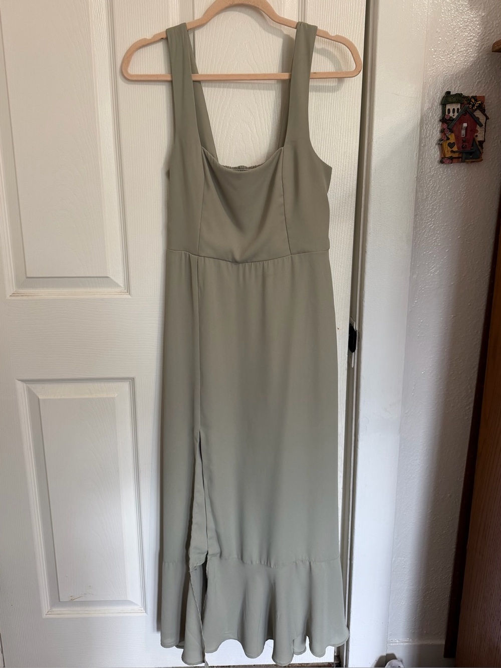 Show Me Your Mumu Claire Midi Dress Smocked Ruffle Slit Medium Sage Green Boho